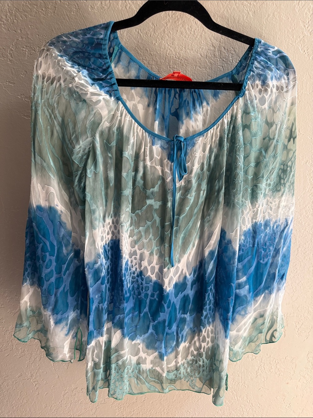 Hale Bob Blue & Seafoam Watercolor Peasant Top